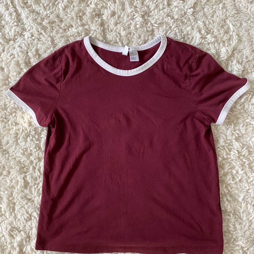 red white-boarded t-shirt